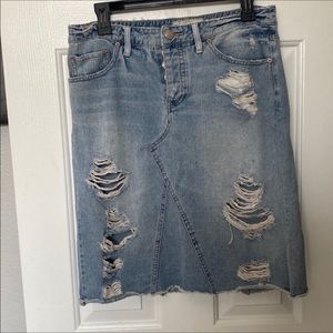 Free People Light Wash Distressed Jean Skirt